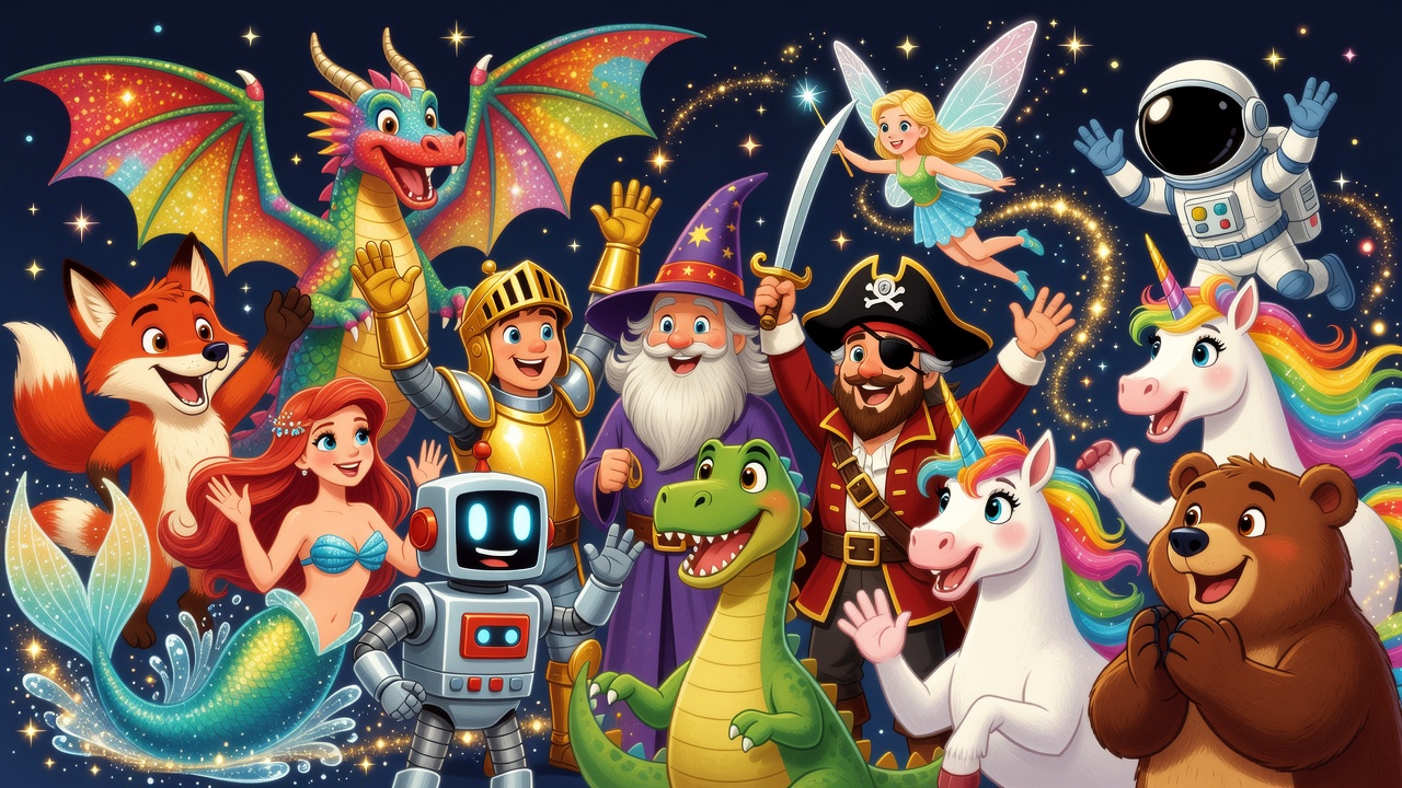 A colourful cast of storybook characters — the kinds of adventures coming to My Book Hub